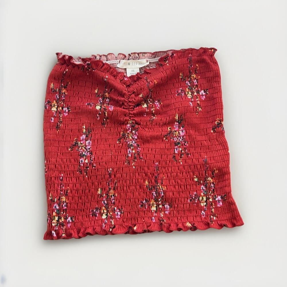 Red Floral Smocked Crop Top Y2K Strapless Tube Tank Top Size XS Junior Women's